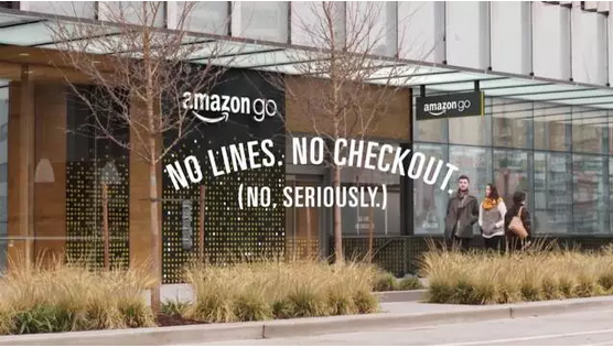 "NO LINES.NO CHECKOUT.JUST WALK OUT." （无需排队，无需结账，拿了就走）