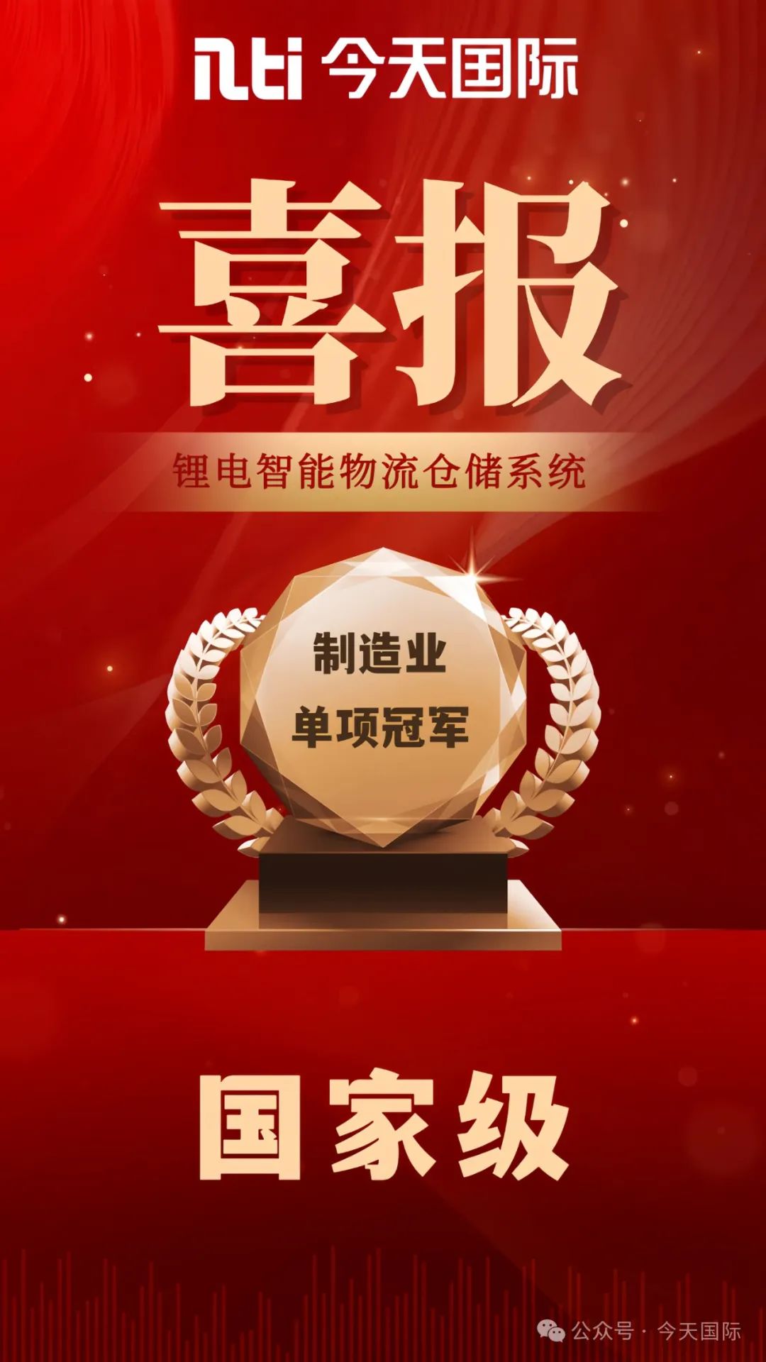 喜讯 | 今天国际获得国家级制造业单项冠军企业荣誉！